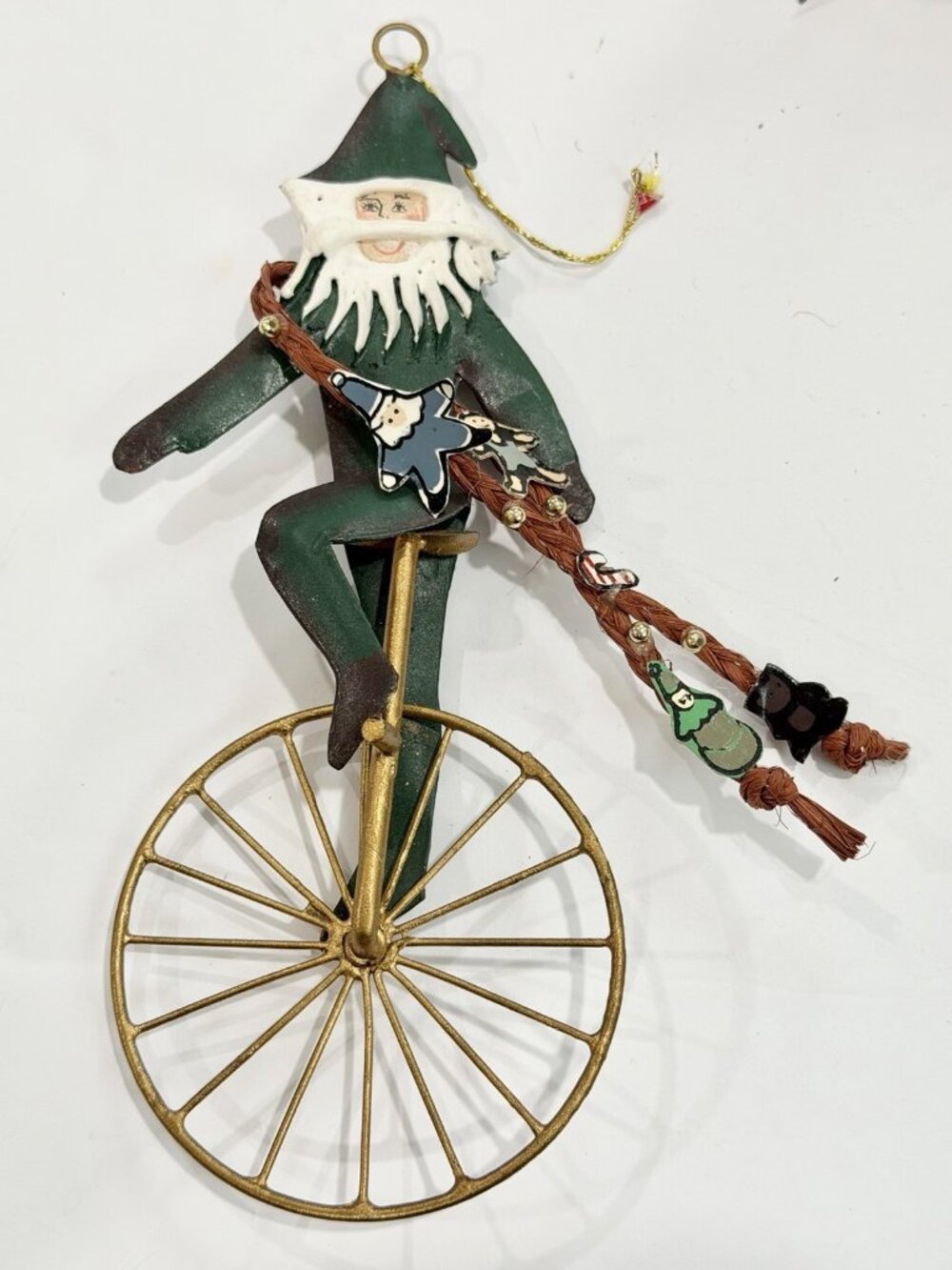 Vintage 1992 Silvestri Metal Santa Claus Ornament Riding Unicycle Charlene Smith